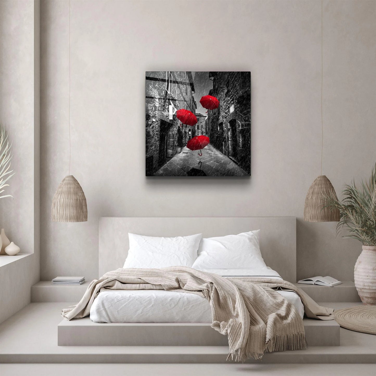Red Umbrella Glass Wall Art