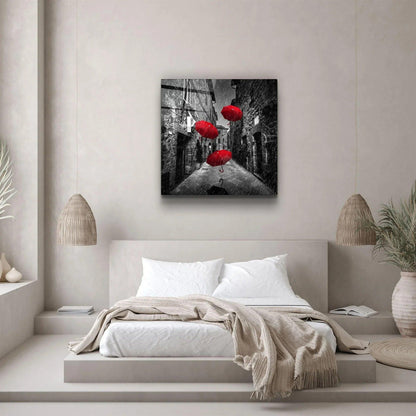 Red Umbrella Glass Wall Art - LUXARTDECO