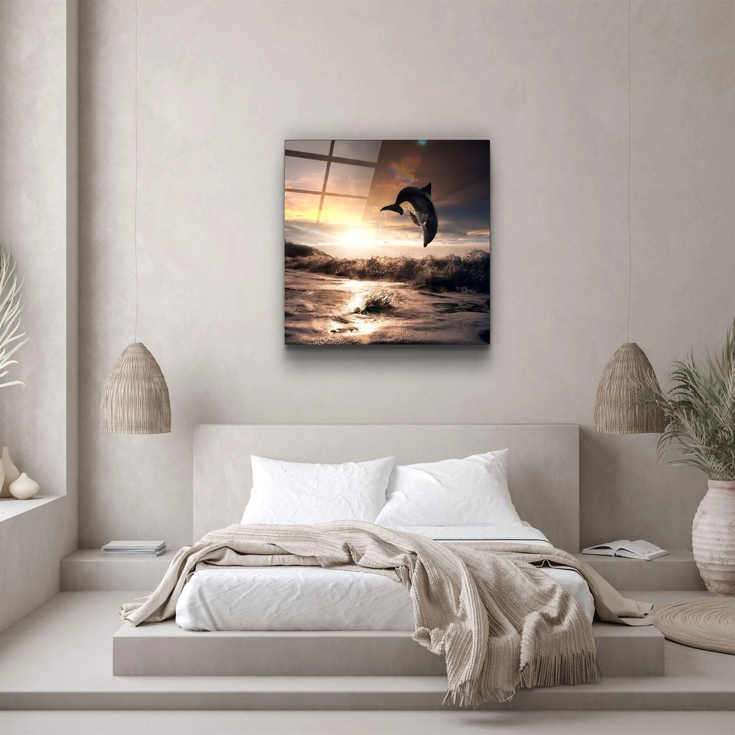 Arte murale in vetro con delfini 