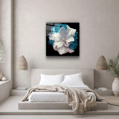White-Turquoise Tulip Glass Wall Art - LUXARTDECO