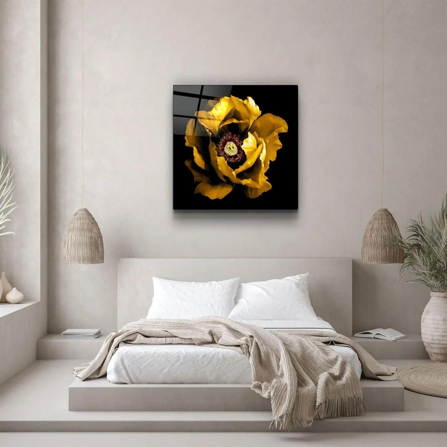 Floral Yellow Glass Wall Art - LUXARTDECO