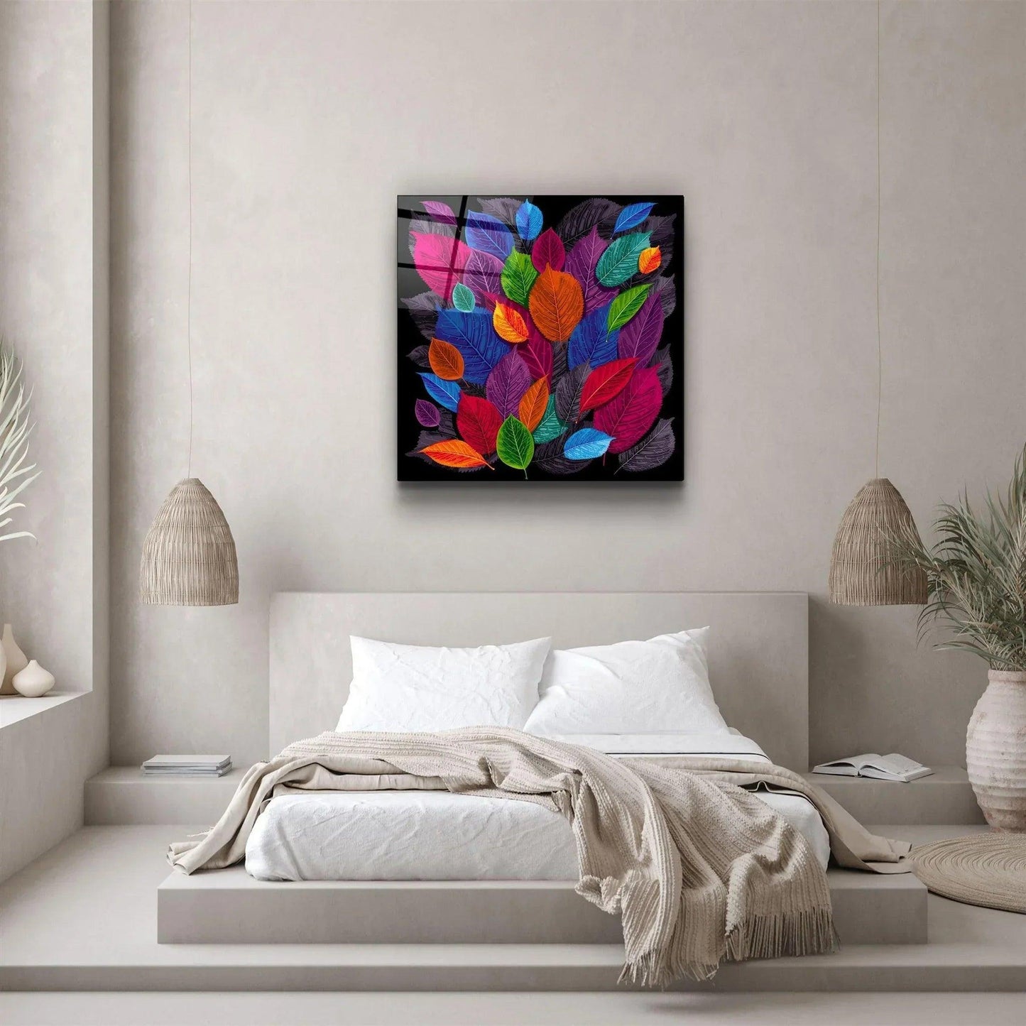 Colorful Leaves Glass Wall Art - LUXARTDECO