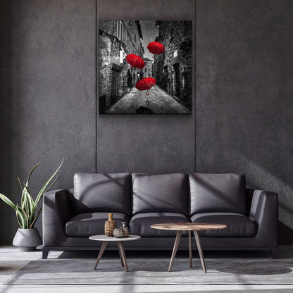 Red Umbrella Glass Wall Art - LUXARTDECO