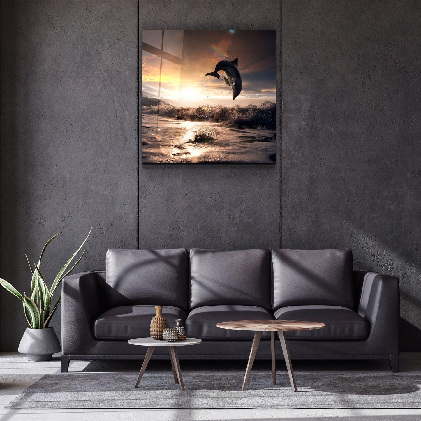 Arte murale in vetro con delfini 