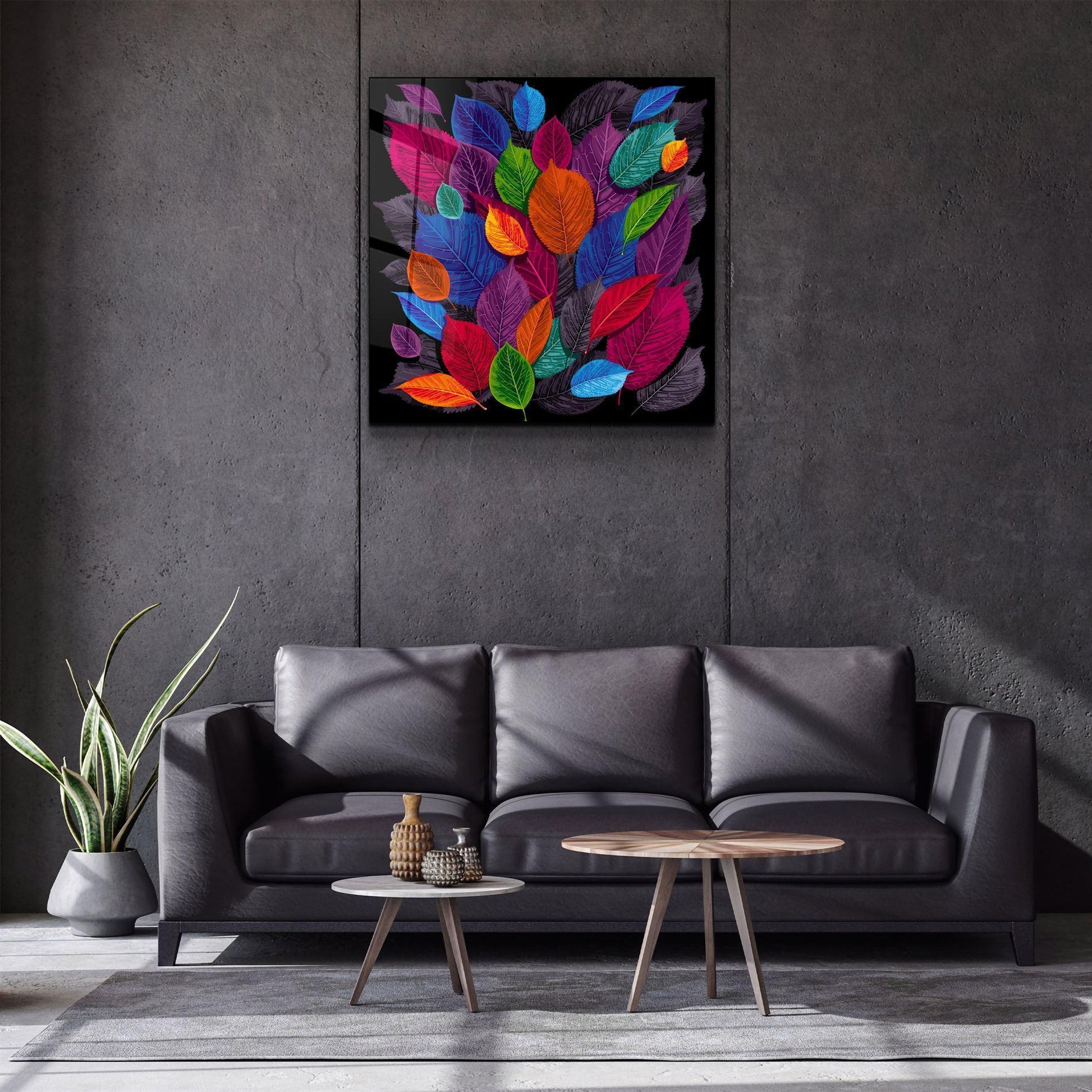 Colorful Leaves Glass Wall Art - LUXARTDECO