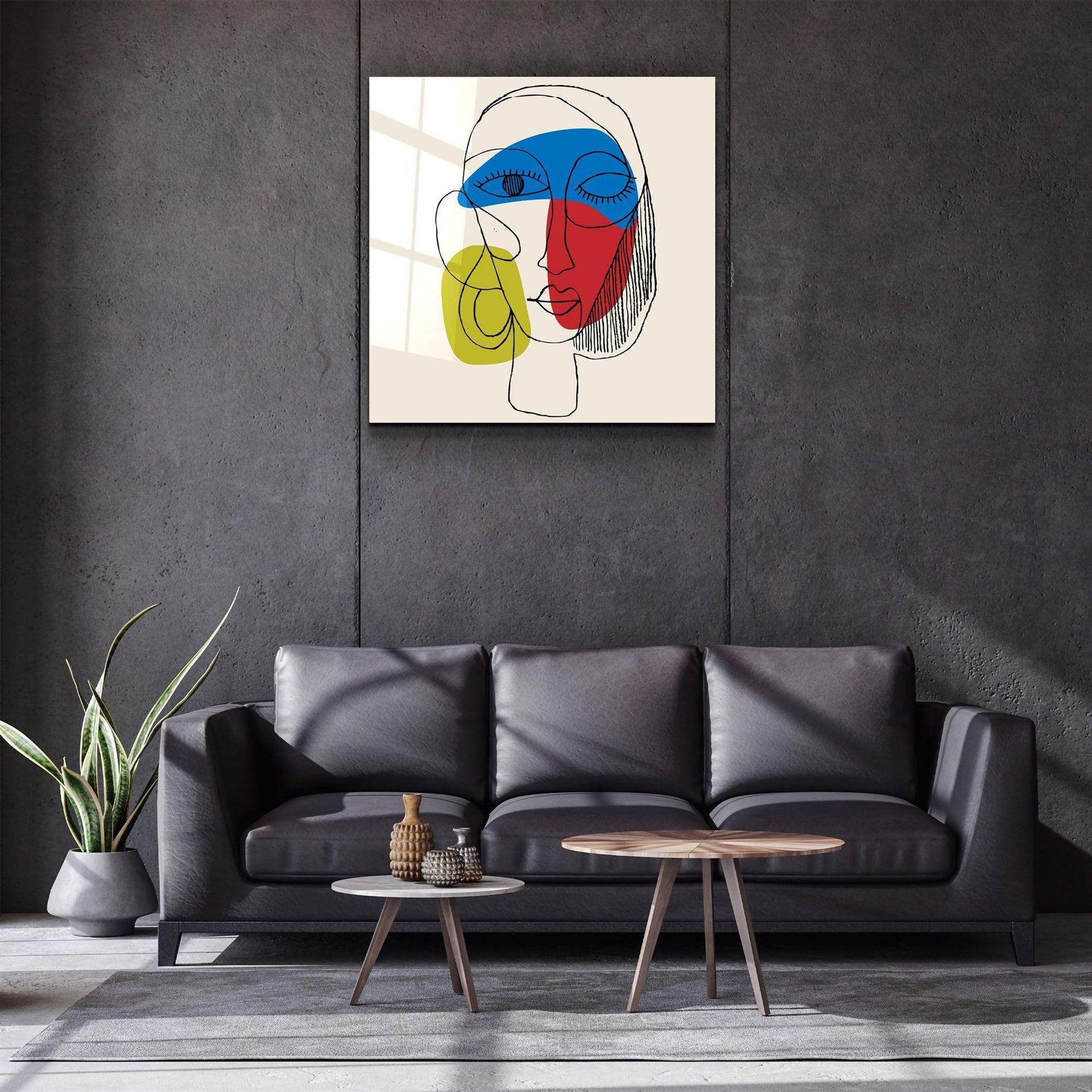 Lineart Face Glass Wall Art - LUXARTDECO
