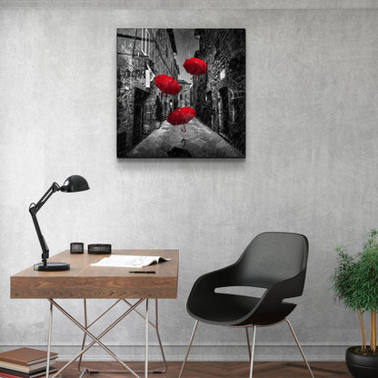 Red Umbrella Glass Wall Art - LUXARTDECO