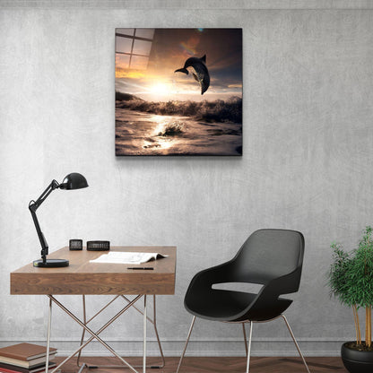 Dolphin Glass Wall Art - LUXARTDECO