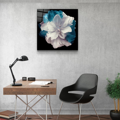 White-Turquoise Tulip Glass Wall Art - LUXARTDECO