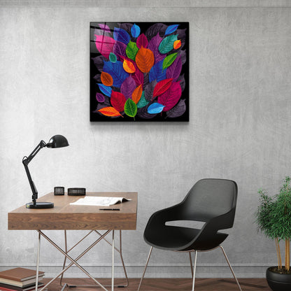 Colorful Leaves Glass Wall Art - LUXARTDECO