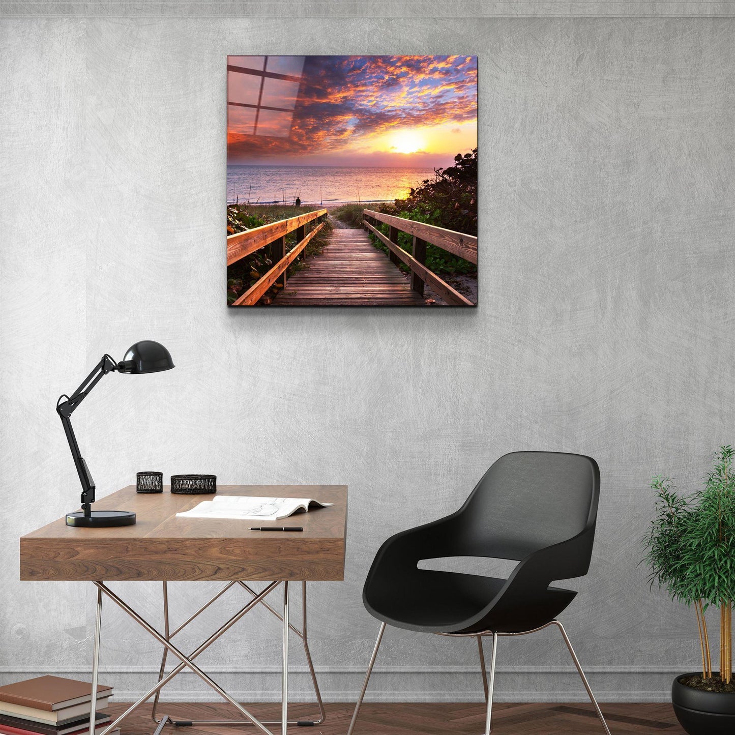 Décoration murale en verre représentant un paysage marin 