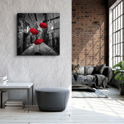 Red Umbrella Glass Wall Art - LUXARTDECO