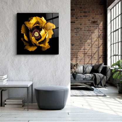 Floral Yellow Glass Wall Art - LUXARTDECO