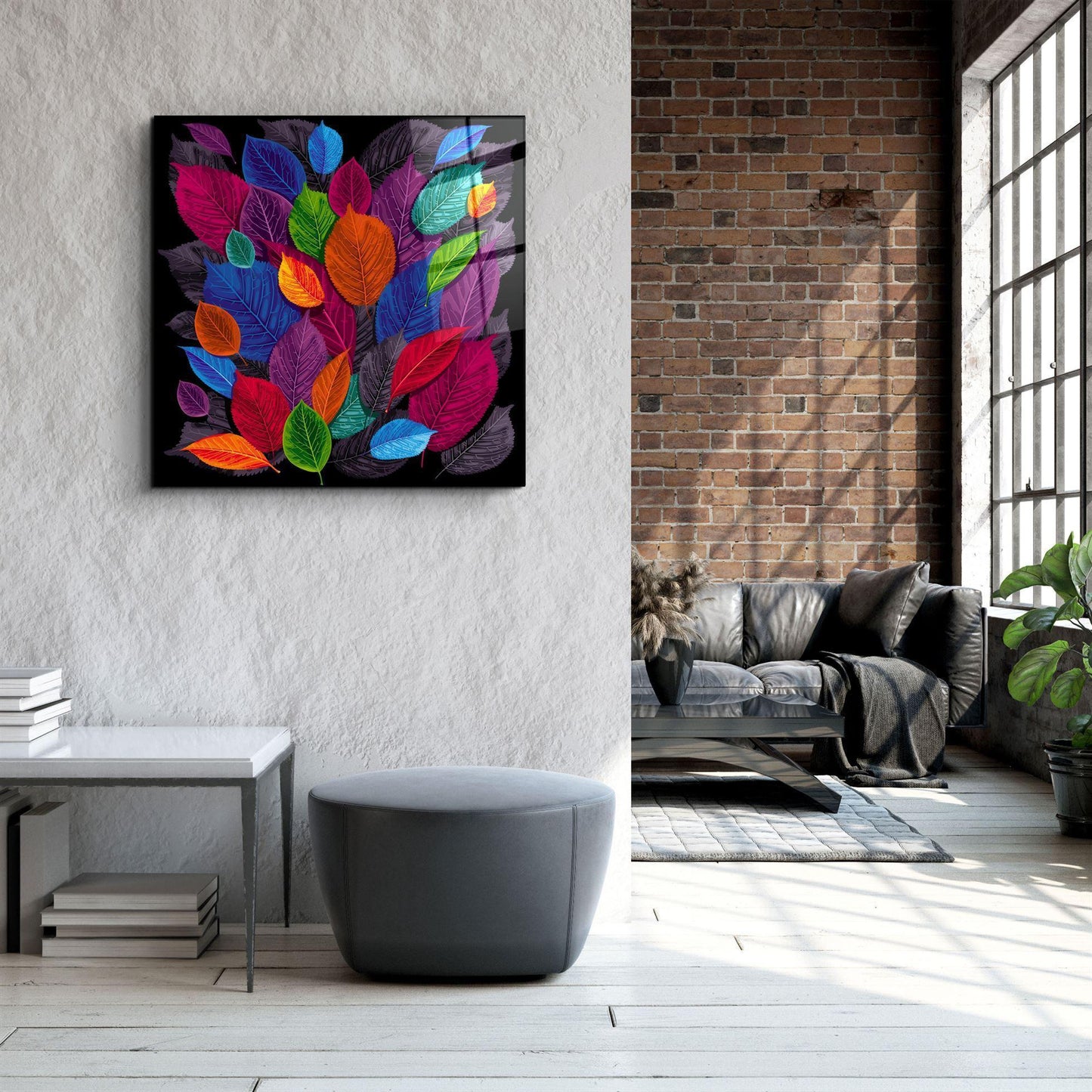 Colorful Leaves Glass Wall Art - LUXARTDECO
