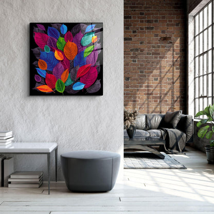 Colorful Leaves Glass Wall Art - LUXARTDECO