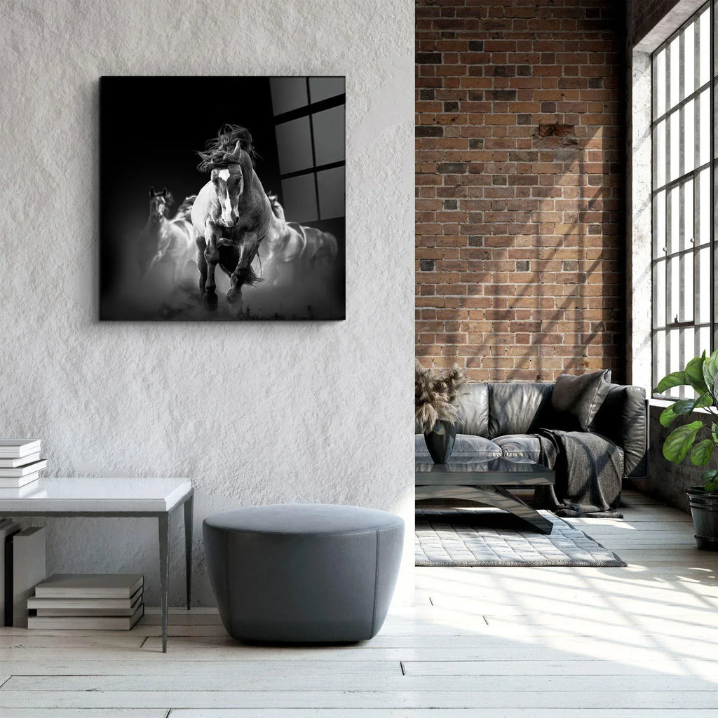 Running Horse Glass Wall Art - LUXARTDECO