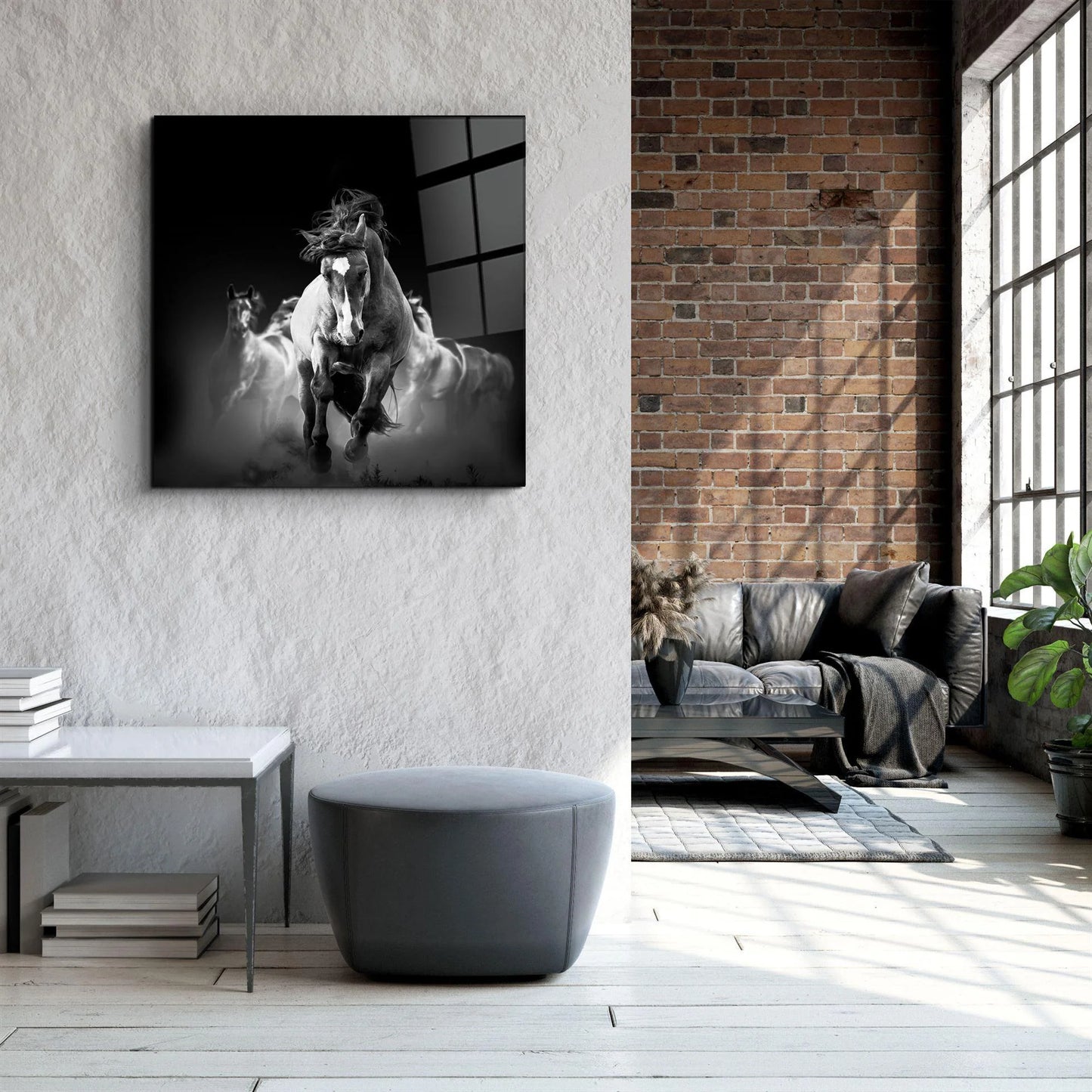 Arte murale in vetro raffigurante un cavallo in corsa 