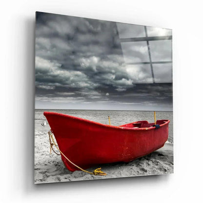Red Kayak Glass Wall Art - LUXARTDECO