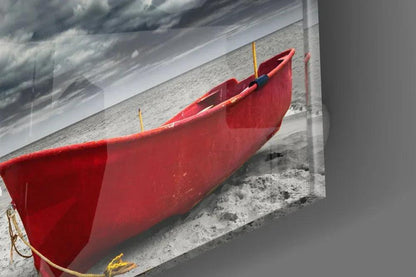 Red Kayak Glass Wall Art - LUXARTDECO