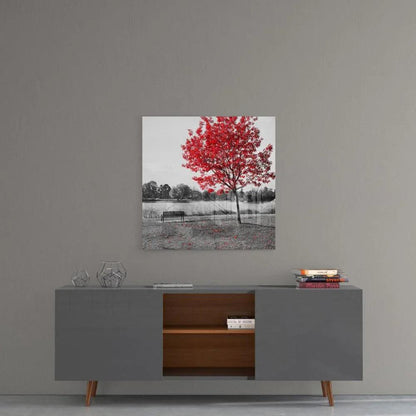 Red Tree Glass Wall Art - LUXARTDECO