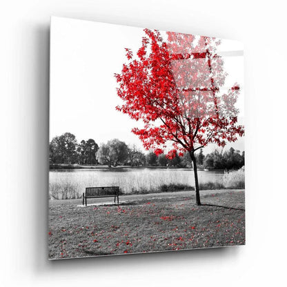 Red Tree Glass Wall Art - LUXARTDECO