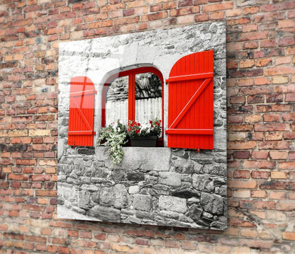 Red Window Glass Wall Art - LUXARTDECO