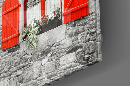 Red Window Glass Wall Art - LUXARTDECO
