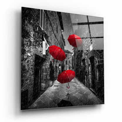 Red Umbrella Glass Wall Art - LUXARTDECO