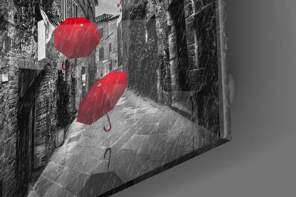 Red Umbrella Glass Wall Art - LUXARTDECO