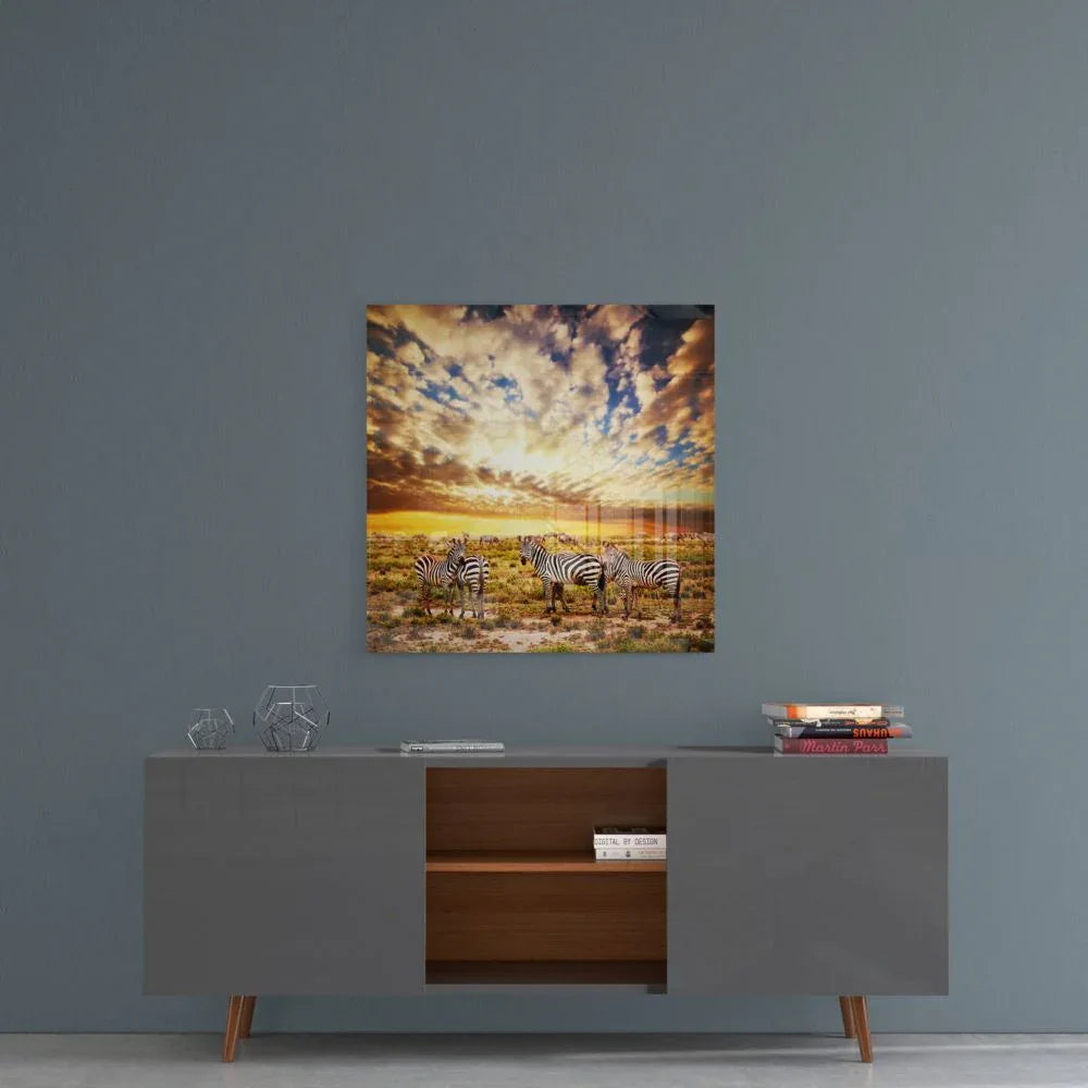 Zebras Glass Wall Art - LUXARTDECO