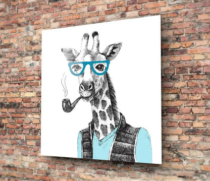 Mr. Giraffe Glass Wall Art - LUXARTDECO