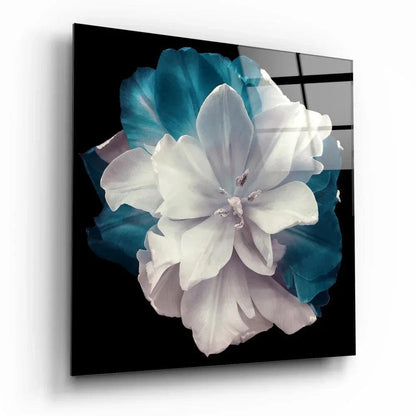 White-Turquoise Tulip Glass Wall Art - LUXARTDECO