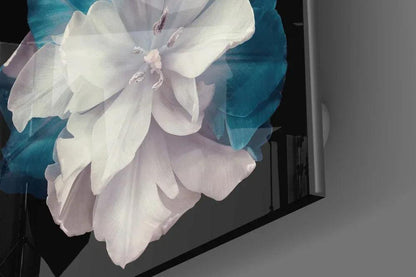 White-Turquoise Tulip Glass Wall Art - LUXARTDECO