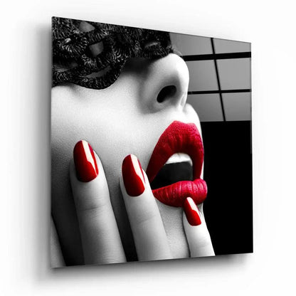 Red Lipstick Woman Glass Wall Art - LUXARTDECO