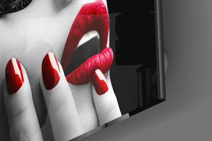 Red Lipstick Woman Glass Wall Art - LUXARTDECO