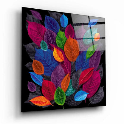 Colorful Leaves Glass Wall Art - LUXARTDECO