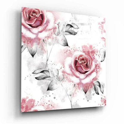 Pink Rose Glass Wall Art - LUXARTDECO