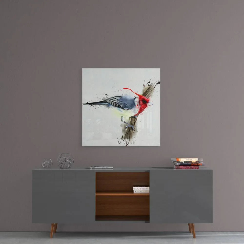 Red Bird Glass Wall Art - LUXARTDECO