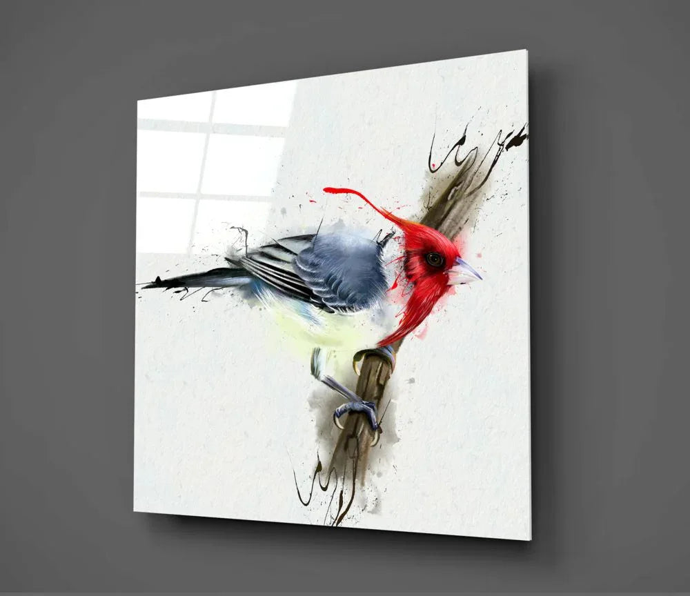 Red Bird Glass Wall Art - LUXARTDECO