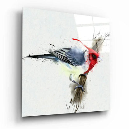 Red Bird Glass Wall Art - LUXARTDECO