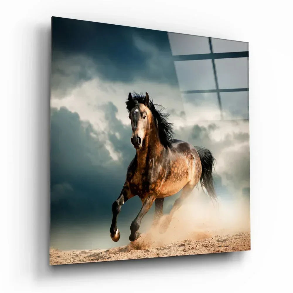 Running Horse Glass Wall Art - LUXARTDECO