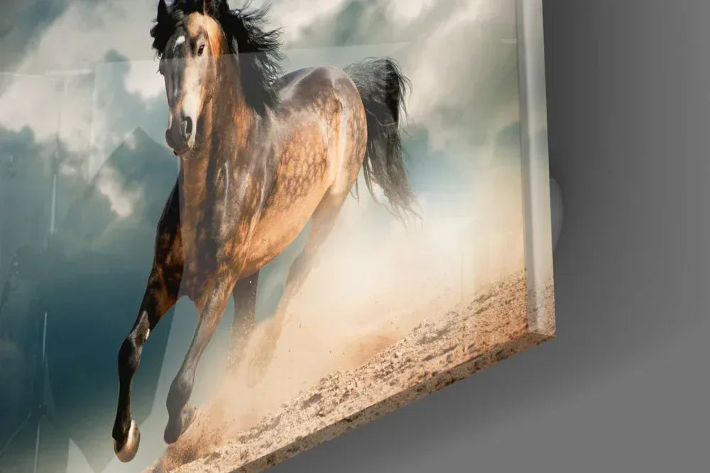 Running Horse Glass Wall Art - LUXARTDECO