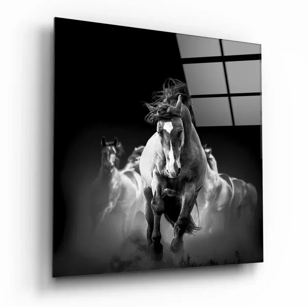 Running Horse Glass Wall Art - LUXARTDECO