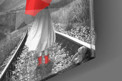 Girl with Red Umbrella Glass Wall Art - LUXARTDECO