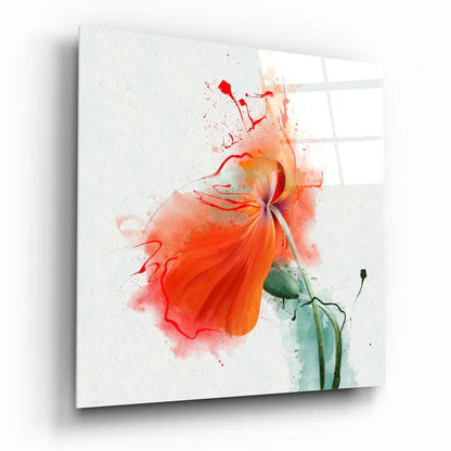 Red Poppy Glass Wall Art - LUXARTDECO