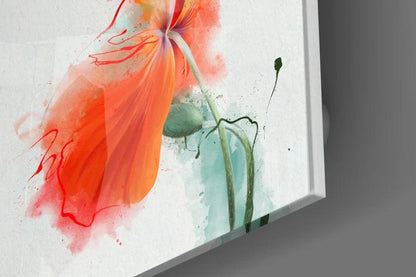 Red Poppy Glass Wall Art - LUXARTDECO