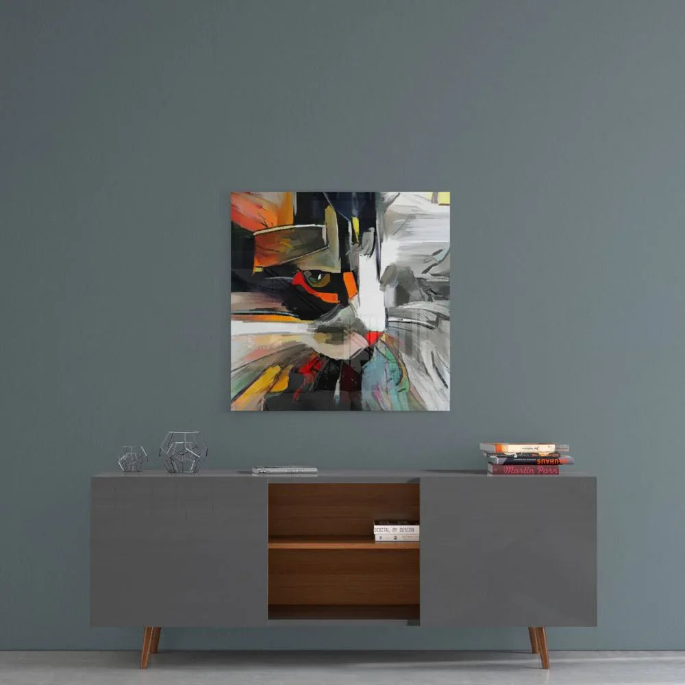 Abstract Cat Glass Wall Art - LUXARTDECO