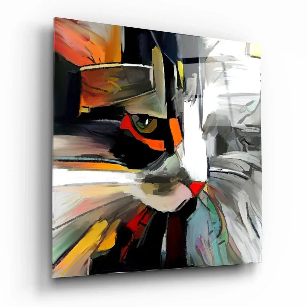 Abstract Cat Glass Wall Art - LUXARTDECO
