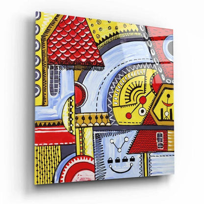 Abstract Houses Glass Wall Art - LUXARTDECO