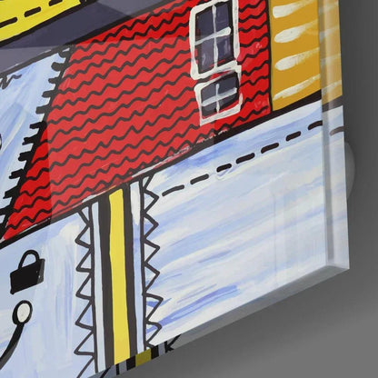 Abstract Houses Glass Wall Art - LUXARTDECO